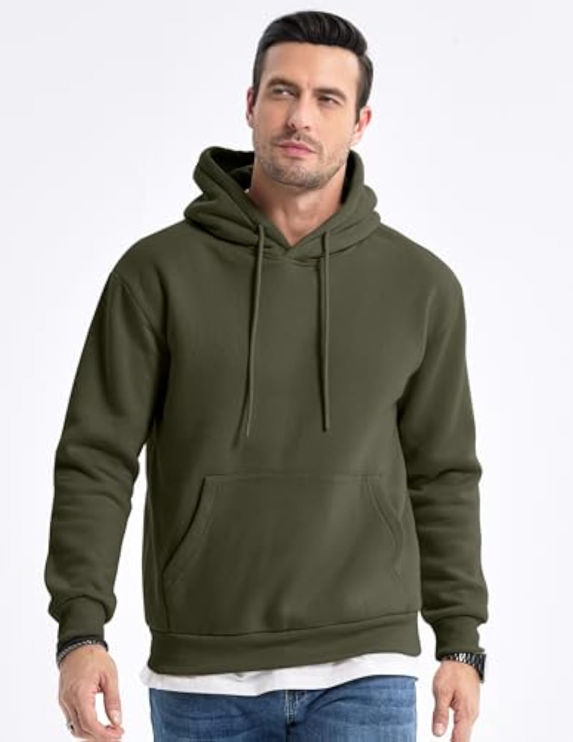 Men's Hooded Pullover Long Sleeve Pullover Plain Sweatshirts Basic Sweat Hoodie
