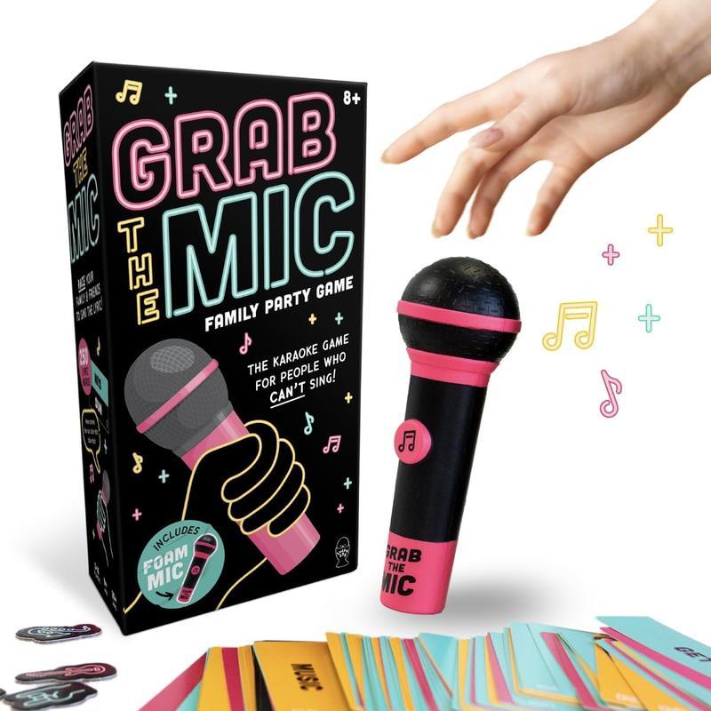 Grab The Mic - Karaoke-Style Game with Foam Microphone, 125 Word Cards, Game Board, Player Tokens & Easy-to-Follow Instructions