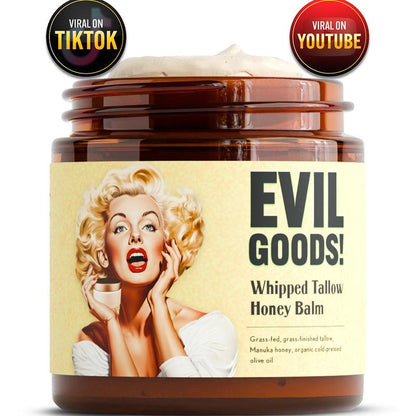 EVIL GOODS! Whipped Beef Tallow & Manuka Honey Organic Nourishing Face Cream Moisturizer Body Lotion Skin Care Lip Balm Hydrating Moisturizing 100% Natural Ingredients - Oil