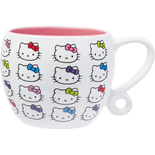 15.9 oz Hello Kitty Faces and Bows Pattern Round Body Loop Handle Ceramic Mug