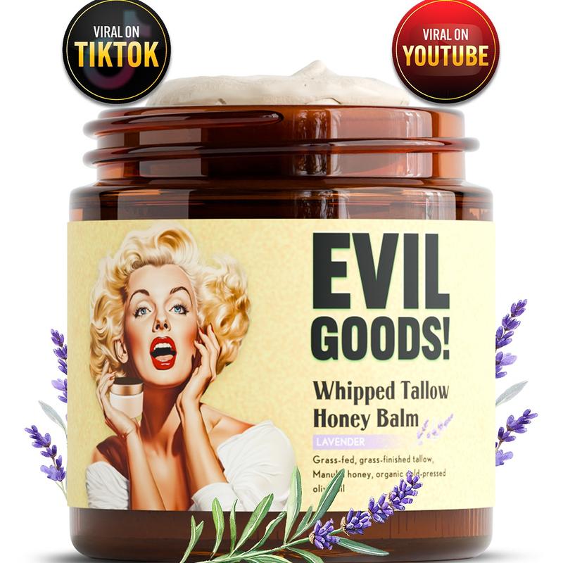 EVIL GOODS! Whipped Beef Tallow & Manuka Honey Organic Nourishing Face Cream Moisturizer Body Lotion Skin Care Lip Balm Hydrating Moisturizing 100% Natural Ingredients - Oil