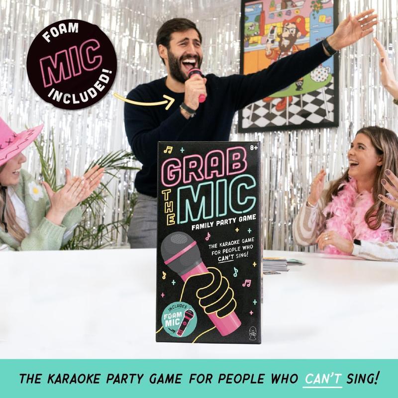 Grab The Mic - Karaoke-Style Game with Foam Microphone, 125 Word Cards, Game Board, Player Tokens & Easy-to-Follow Instructions