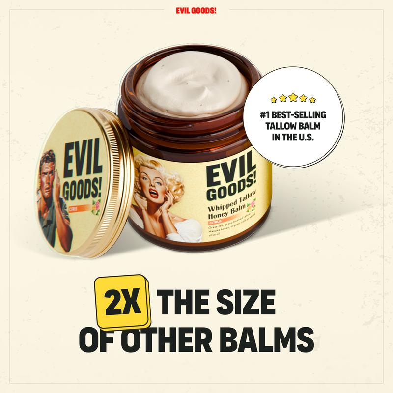 EVIL GOODS! Whipped Beef Tallow & Manuka Honey Organic Nourishing Face Cream Moisturizer Body Lotion Skin Care Lip Balm Hydrating Moisturizing 100% Natural Ingredients - Oil