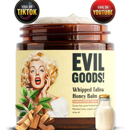 EVIL GOODS! Whipped Beef Tallow & Manuka Honey Organic Nourishing Face Cream Moisturizer Body Lotion Skin Care Lip Balm Hydrating Moisturizing 100% Natural Ingredients - Oil