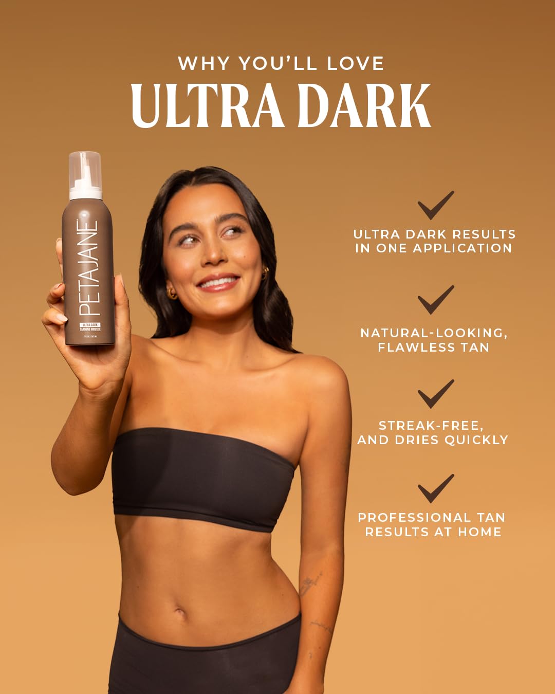 Dark Tanning Mousse 7oz - Made in the USA - Streak-Free, Lightweight, Non-Sticky, Fast-Absorbing, Vegan, Sunless Tanner for All Skin Types