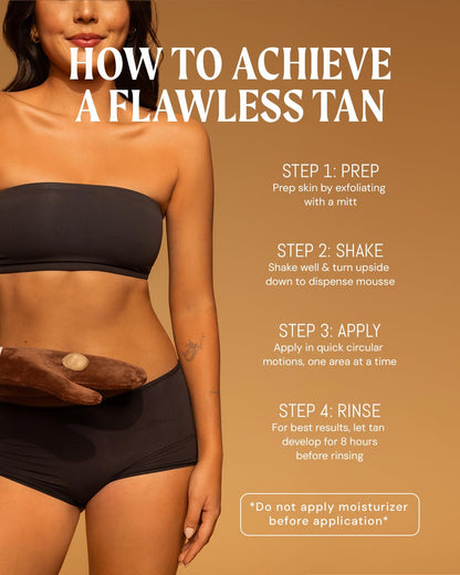 Dark Tanning Mousse 7oz - Made in the USA - Streak-Free, Lightweight, Non-Sticky, Fast-Absorbing, Vegan, Sunless Tanner for All Skin Types