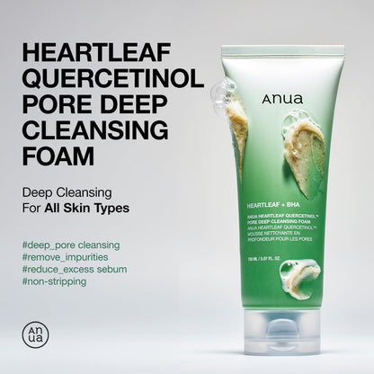Anua Double Cleanser Duo for Facial Cleansing : Heartleaf Pore Control Cleansing Oil & Heartleaf Quercetinol Pore Deep Cleansing Foam for Double Cleansing, Korean Skincare