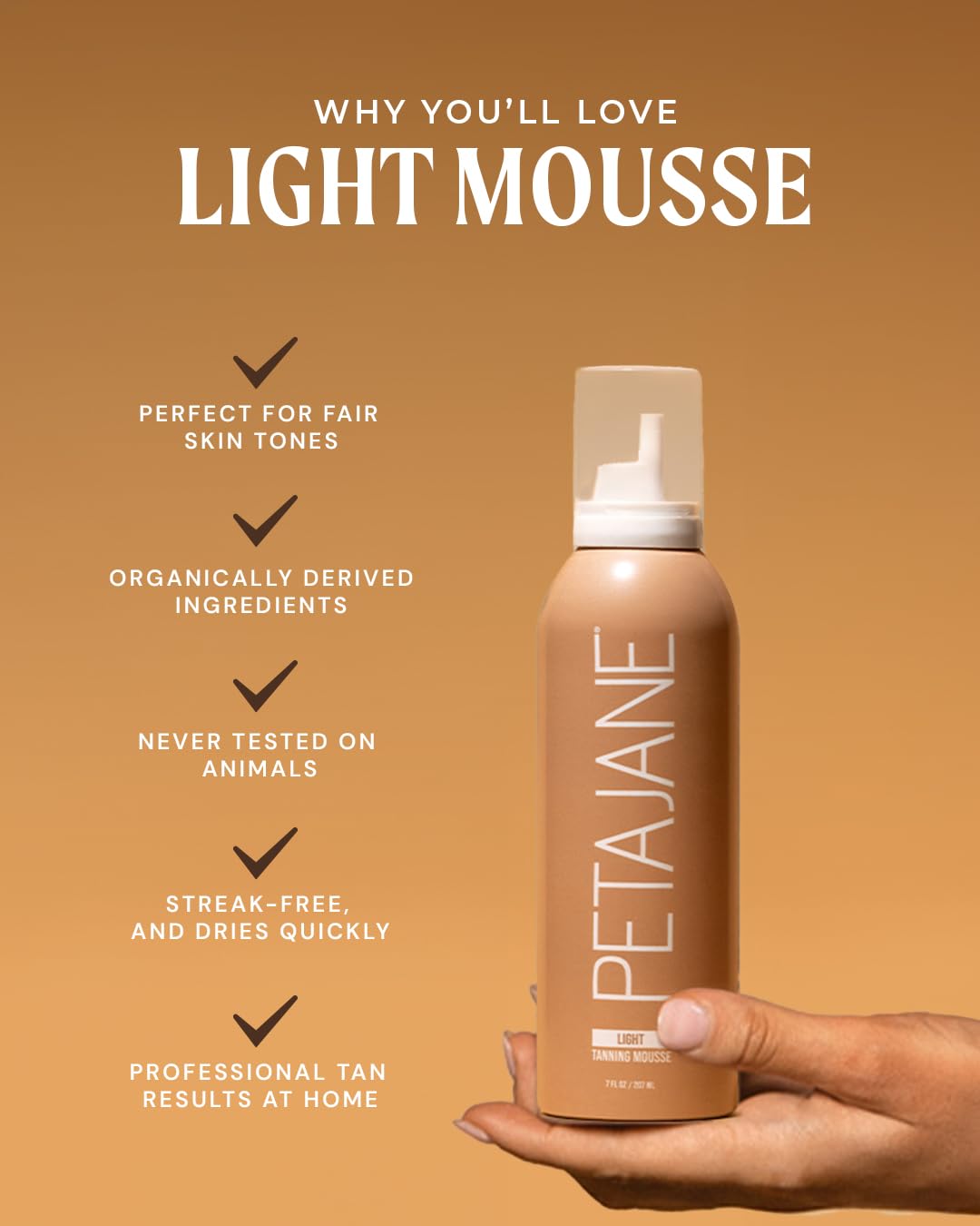 Dark Tanning Mousse 7oz - Made in the USA - Streak-Free, Lightweight, Non-Sticky, Fast-Absorbing, Vegan, Sunless Tanner for All Skin Types