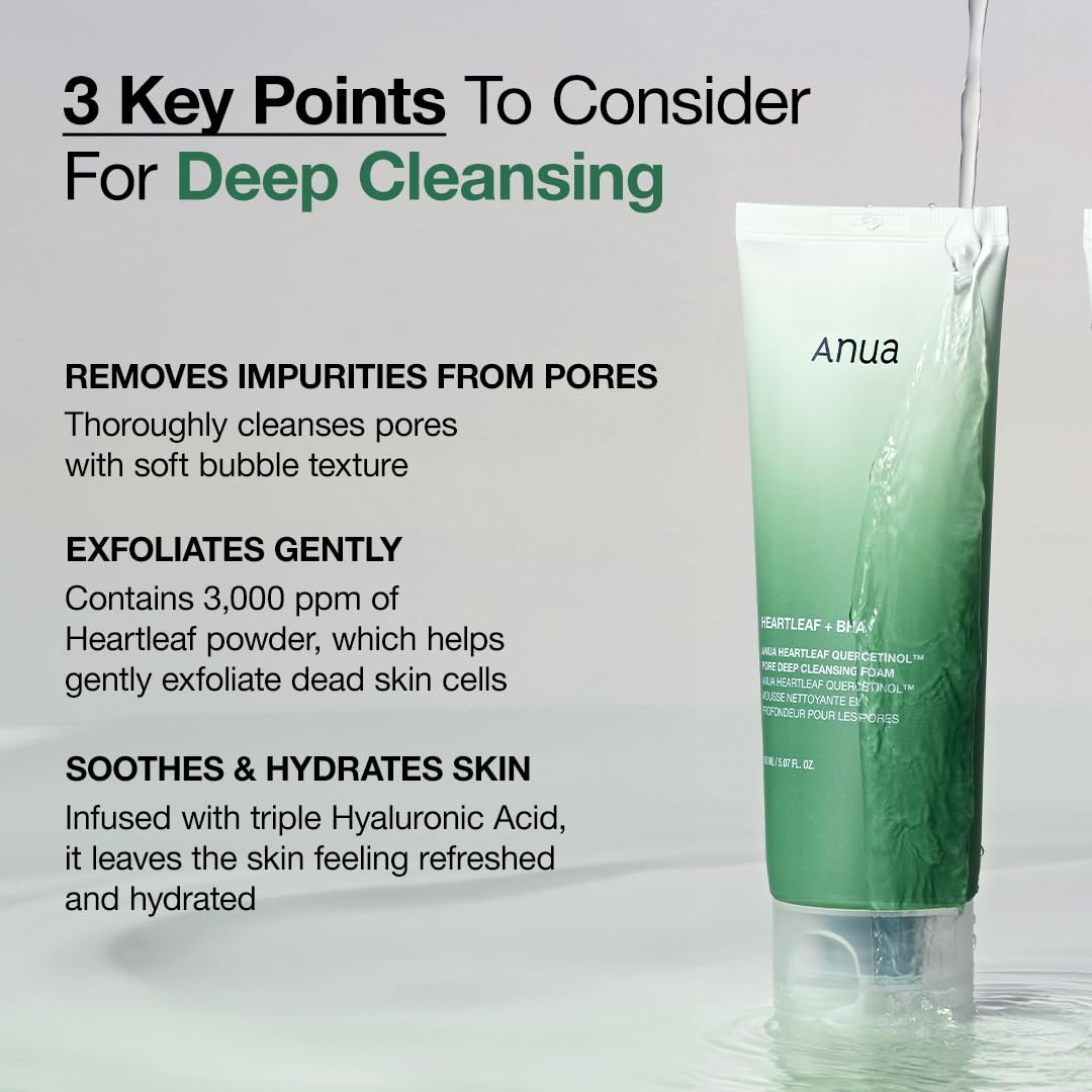 Anua Double Cleanser Duo for Facial Cleansing : Heartleaf Pore Control Cleansing Oil & Heartleaf Quercetinol Pore Deep Cleansing Foam for Double Cleansing, Korean Skincare