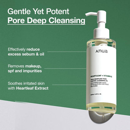 Anua Double Cleanser Duo for Facial Cleansing : Heartleaf Pore Control Cleansing Oil & Heartleaf Quercetinol Pore Deep Cleansing Foam for Double Cleansing, Korean Skincare