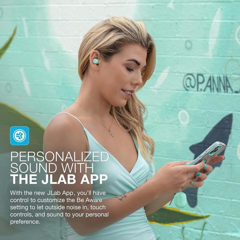 JLab JBuds Mini Earbuds - Smallest Bluetooth Earphones, IP55 Splash/Dust Proof, Custom EQ, Customizable Touch Controls, Safety Be Aware Mode, 20HR Battery Life, Earbuds For Sleeping,  Android iPhone