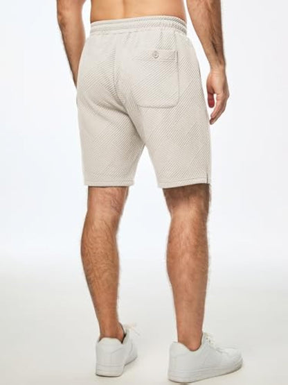 Men's Texture Shorts with 3 Pockets 2025 Summer Casual Loose Shorts Elastic Waist