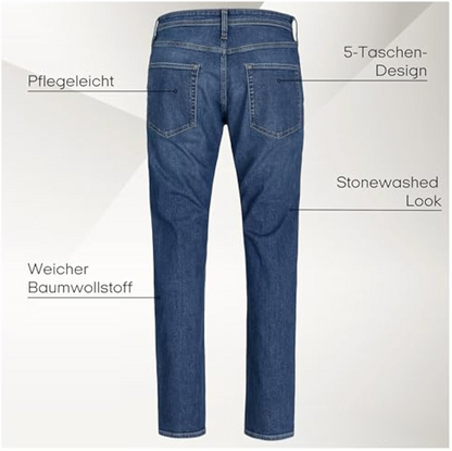 Men's Tapered Fit - Men's Stretch Jeans with Stonewashed Look & 5-Pocket Design - Mid Rise Denim Trousers with Button Closure for Style-Conscious Men with Demand