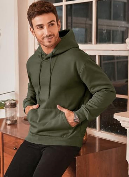 Men's Hooded Pullover Long Sleeve Pullover Plain Sweatshirts Basic Sweat Hoodie